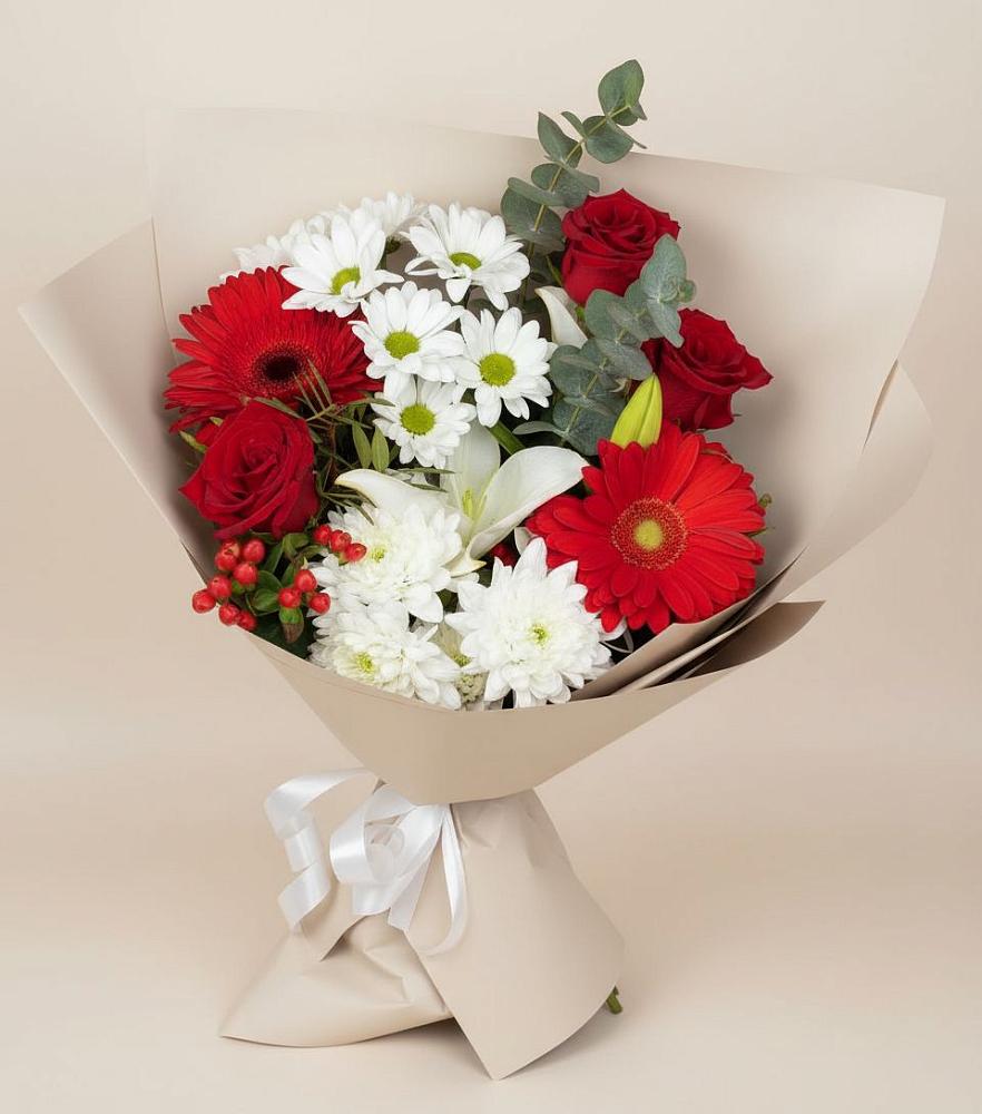 Букет цветов из: Розы, Хризантемы, Герберы и Лилии в Кучерле